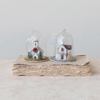 Glass Cloche Ornament W/ LED Light - Church - The Farmhouse