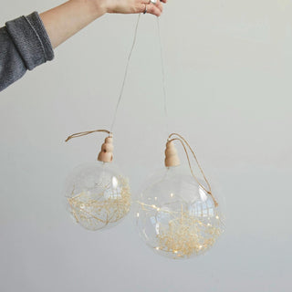 Glass & Wood LED Ball Ornament w/ Dried Botanicals - Large - The Farmhouse