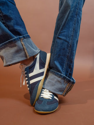 Gola women's navy Sprinter sneakers in suede and mesh with signature wingflash