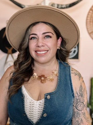 Golden Pearl Flower Necklace and Earrings Set - The Farmhouse