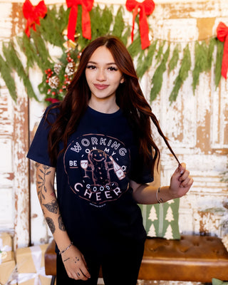 Navy Good Cheer graphic tee in a classic tee silhouette