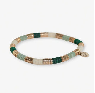 Grace Small Uniform Colorblocks With Gold Sequin Stretch Bracelet - Emerald - The Farmhouse