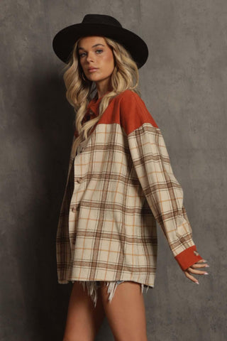 Great Plains Western Boho Corduroy Flannel Shacket, Rust - The Farmhouse