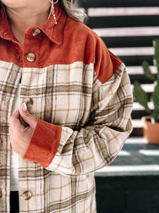 Great Plains Western Boho Corduroy Flannel Shacket, Rust - The Farmhouse