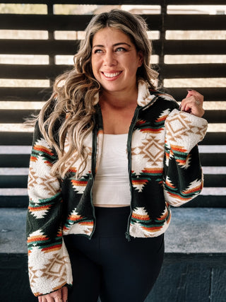 Gypsy Trail Western Boho Aztec Fleece Jacket, Hunter - The Farmhouse