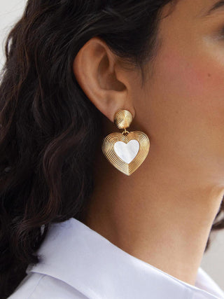 Haley Earrings - Gold Ribbed Heart - The Farmhouse