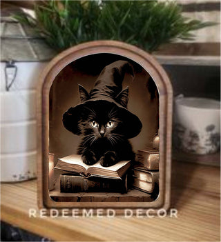 Halloween Cat Arch Top Framed Art - 430 Holiday Décor - The Farmhouse
