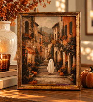 Halloween Ghost in Italy Autumn Path Print in Glass Frame - 430 Holiday Decor - The Farmhouse