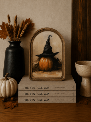 Halloween Pumpkin Witch Hat Arch Framed Art 6x8” - 430 Holiday Décor - The Farmhouse