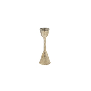 Hand-forged metal taper candle holder in antique silver finish