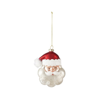 Alternate view of white and red mercury glass Santa ornament