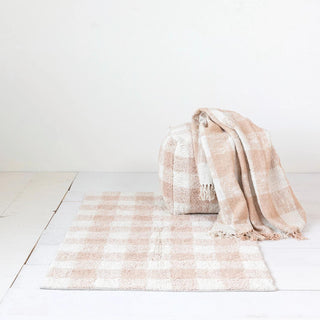 Hand - Woven Cotton Throw w/ Fringe - Pink and White - The Farmhouse