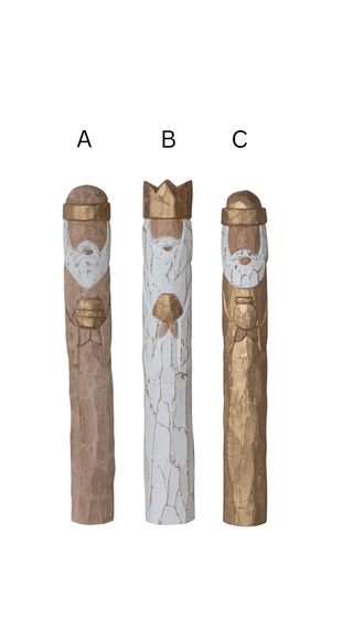 Alternate view of tall hand-carved mango wood Wisemen with gold crowns