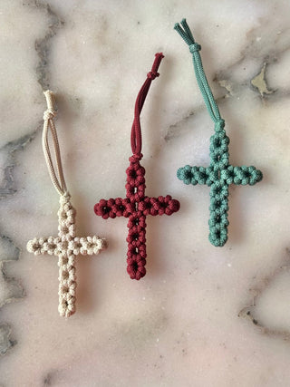 Handmade Macrame Cross Ornament - 430 Holiday Decor - The Farmhouse
