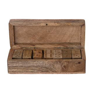 Handmade Mango Wood & Inlaid Brass Dominoes in Mango Wood Box, Natural, Set of 29 - 420 Home Decor - The Farmhouse
