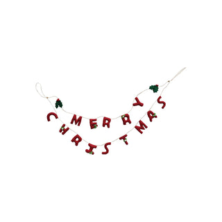 Handmade Wool Felt Garland w/ Holly Leaves & Berries "Merry Christmas", Red & Green - 430 Holiday Decor - The Farmhouse
