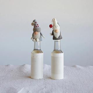 Handmade Wool Felt Gnome Bottle Topper - Gray - The Farmhouse