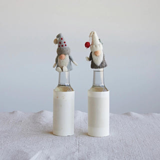 Handmade Wool Felt Gnome Bottle Topper - White - 100 Casual Tops - The Farmhouse