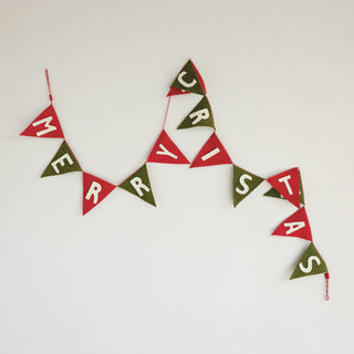 Detail view of striped cord on handmade felt Christmas banner