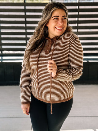 Harbor Breeze Athlesiure Hooded Sweater, Mocha and Cream - The Farmhouse