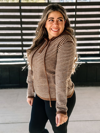 Harbor Breeze Athlesiure Hooded Sweater, Mocha and Cream - The Farmhouse