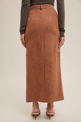 Harlem Chic Suede Midi Skirt W/ Slit - The Farmhouse