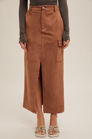 Harlem Chic Suede Midi Skirt W/ Slit - The Farmhouse