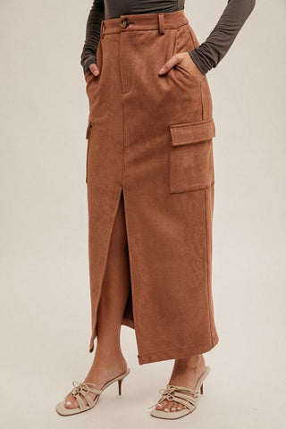 Harlem Chic Suede Midi Skirt W/ Slit - The Farmhouse