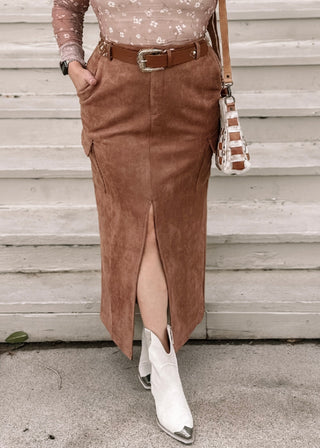 Harlem Chic Suede Midi Skirt W/ Slit - The Farmhouse