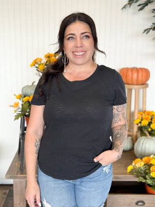 Harper Slub Crew Neck Top, Black - 130 Basics - The Farmhouse