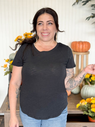 Harper Slub Crew Neck Top, Black - 130 Basics - The Farmhouse