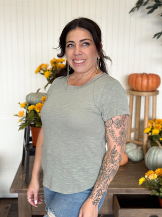 Harper Slub Crew Neck Top, Olive - 130 Basics - The Farmhouse