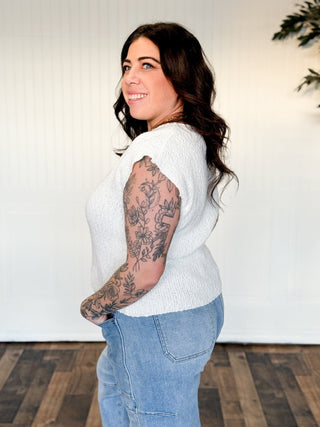 Harper Split - Neck Slub Sweater Top, Off White - 100 Casual Tops - The Farmhouse