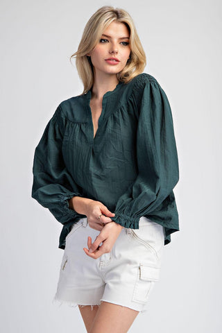 Harvest Glow Comfy Business Casual Long Sleeve Top, Hunter Green - The Farmhouse