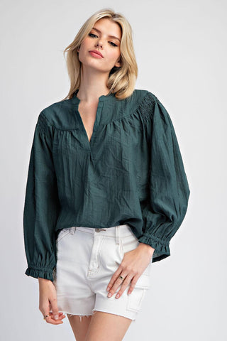 Harvest Glow Comfy Business Casual Long Sleeve Top, Hunter Green - The Farmhouse