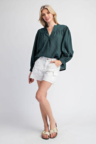 Harvest Glow Comfy Business Casual Long Sleeve Top, Hunter Green - The Farmhouse