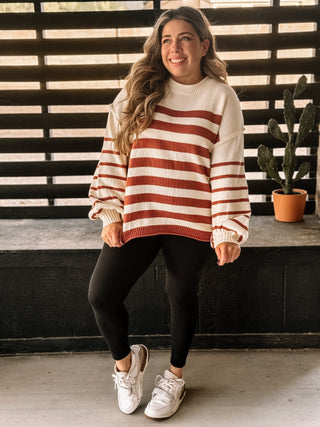 Harvest Moon Boho Western Striped Sweater, Cinnamon - The Farmhouse