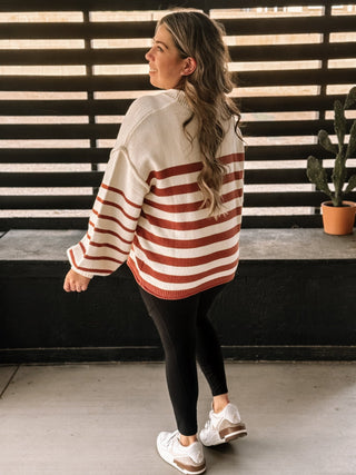 Harvest Moon Boho Western Striped Sweater, Cinnamon - The Farmhouse