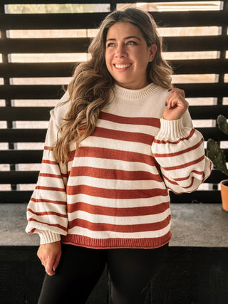 Harvest Moon Boho Western Striped Sweater, Cinnamon - The Farmhouse