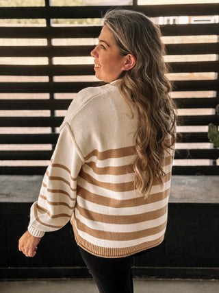 Harvest Moon Boho Western Striped Sweater, Taupe - The Farmhouse