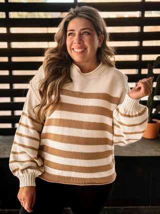 Harvest Moon Boho Western Striped Sweater, Taupe - The Farmhouse