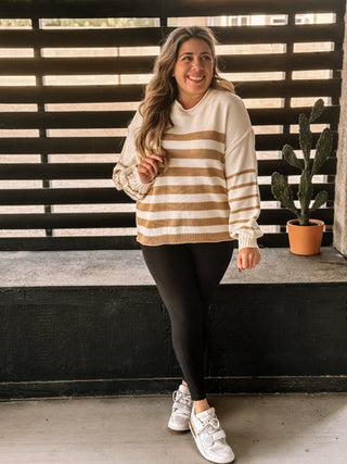 Harvest Moon Boho Western Striped Sweater, Taupe - The Farmhouse