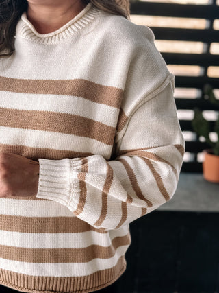 Harvest Moon Boho Western Striped Sweater, Taupe - The Farmhouse