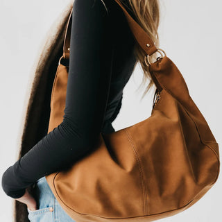 Hazel Hobo Shoulder Bag with Tassel, Tan