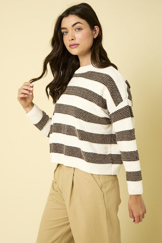 Hearthside Harmony Striped Sweater, Neutrals - The Farmhouse