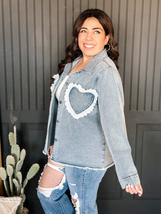 Heartland Lace Denim Shacket - The Farmhouse