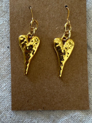 Heirloom Hammered Heart Earrings, Gold - 290 Jewelry - The Farmhouse