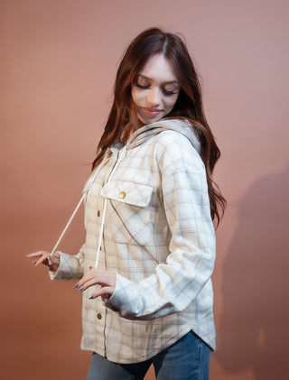 HEM & THREAD Women's Ecru Hayfield Plaid Shacket - 150 Kimonos + Cardigans - The Farmhouse