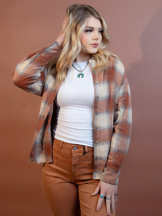 HEM & THREAD Women's Maple Brick Oversized Flannel - 150 Kimonos + Cardigans - The Farmhouse