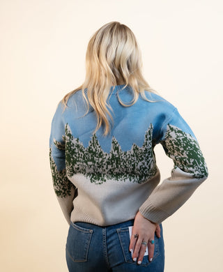 Front view of Hem & Thread mountain lodge ski bear pullover sweater